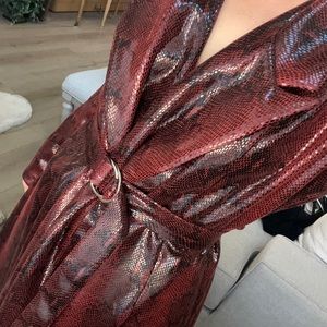 red snake skin printed trench coat